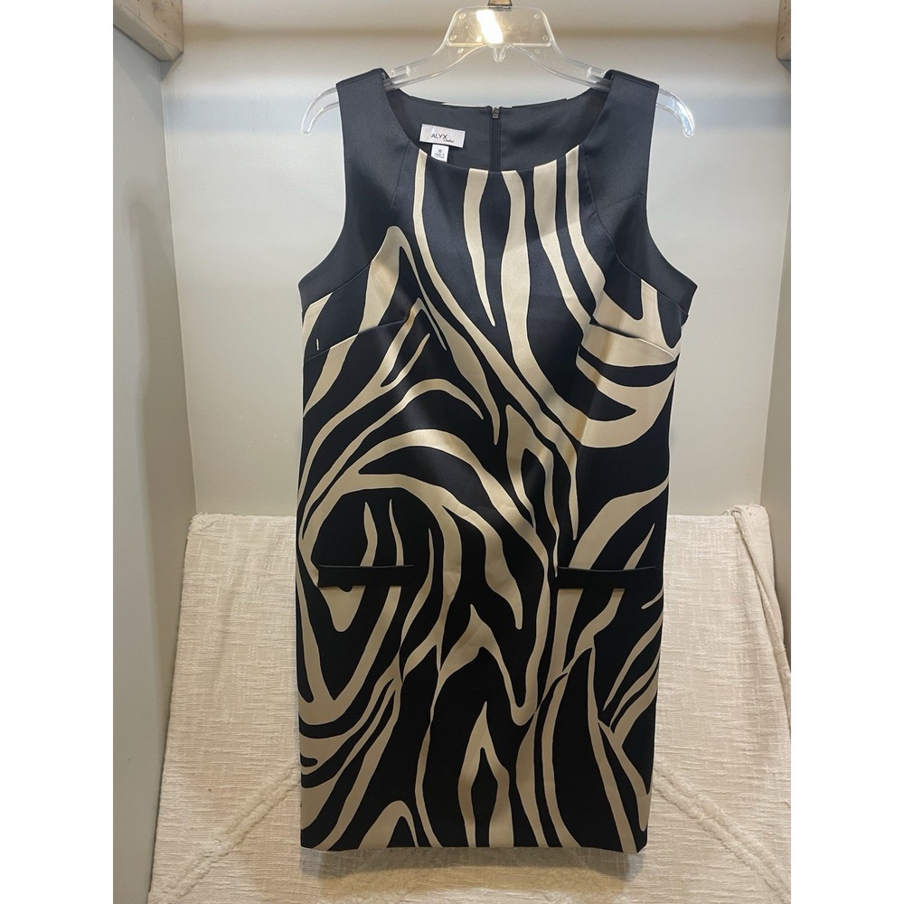 ALYX dress size 16 black cream zebra print Cocktail Wedding Date Dance Midi